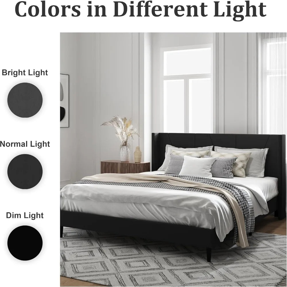 Full Size Tufted Headboard Upholstered Platform Bed with Wooden Slat Support, No Box Spring Needed