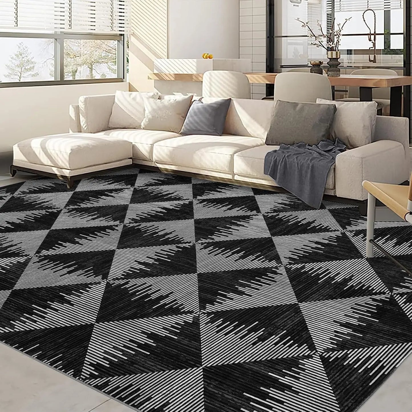 Area Rugs Modern Neutral Living Room Rug Machine Washable Rug for Bedroom Low Pile Farmhouse Carpet for Dining Room Entryway