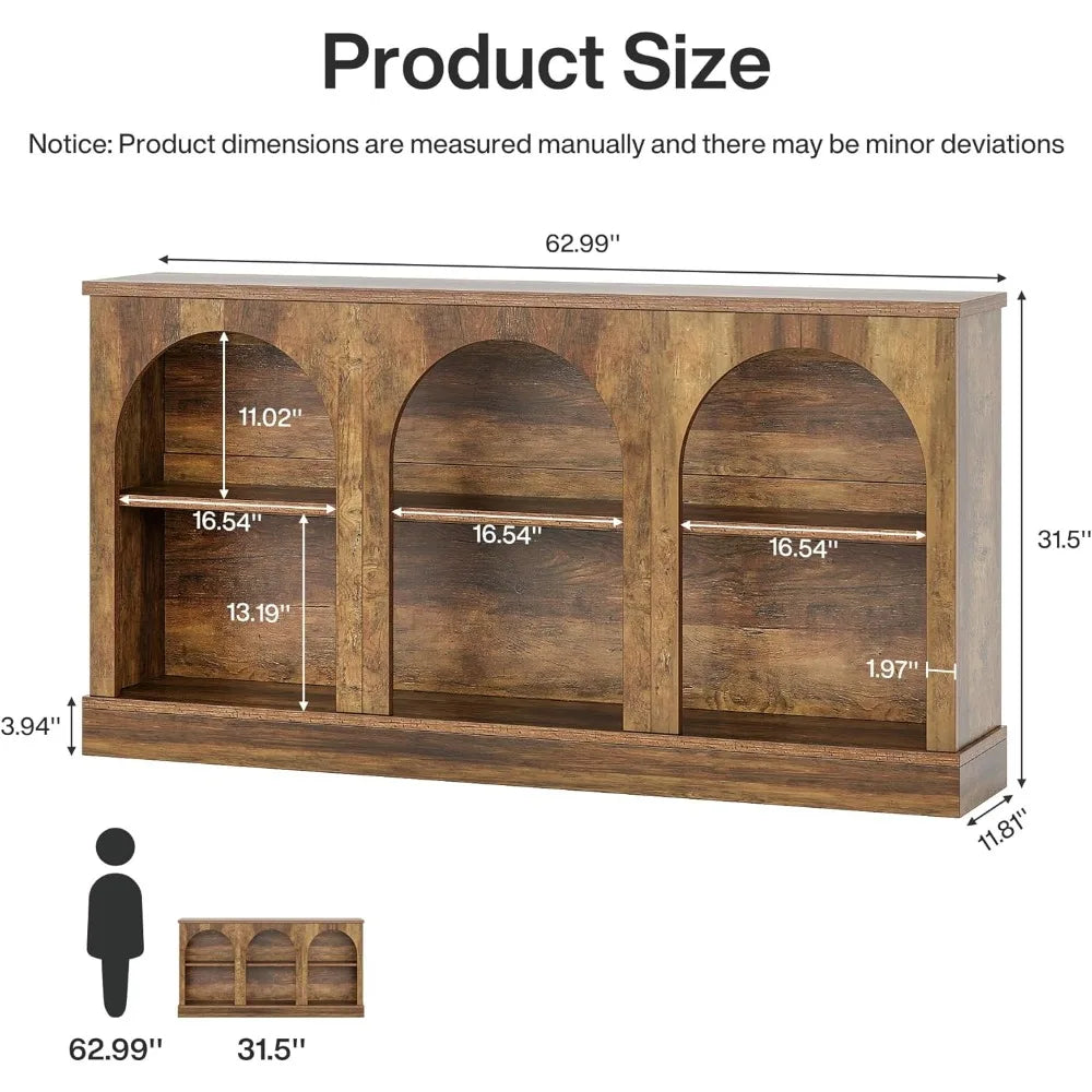 63 Farmhouse Style Console Table with 3-Tier Storage for Entryway and Behind Sofa