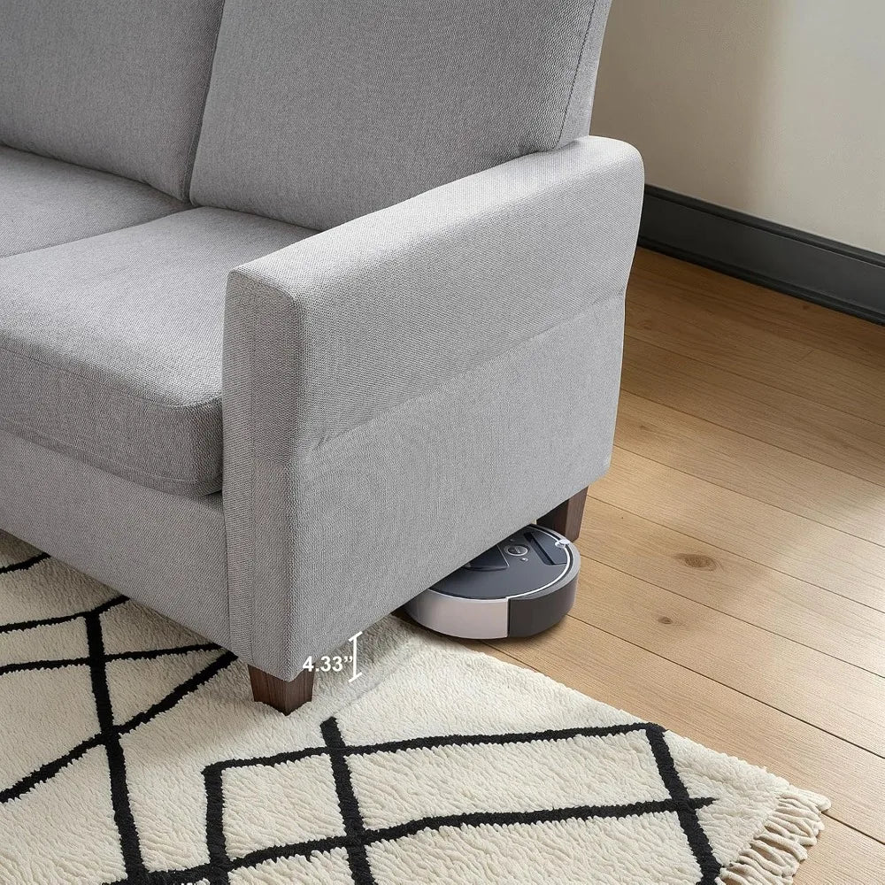 L Shaped Couch, Small Sectional Sofa for Living Room, L Couch with Pocket Springs Seat Cushion, Linen Fabric, Tapered Legs