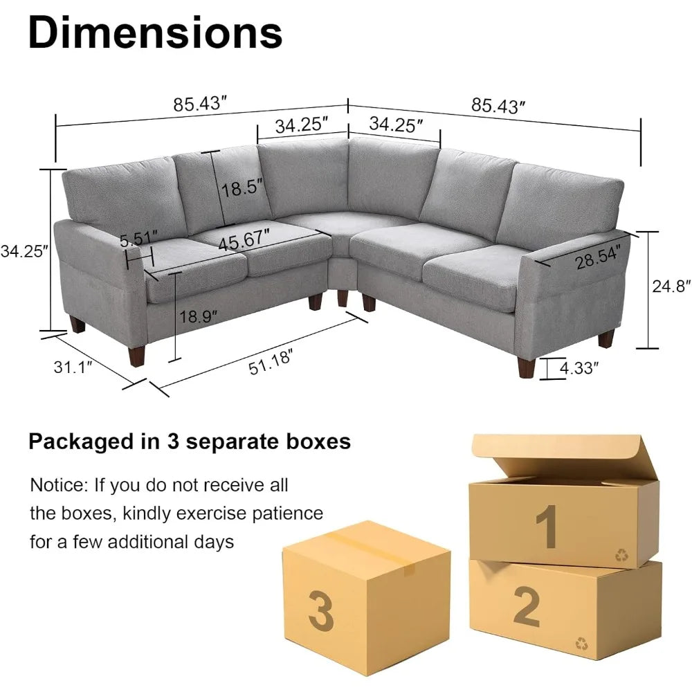L Shaped Couch, Small Sectional Sofa for Living Room, L Couch with Pocket Springs Seat Cushion, Linen Fabric, Tapered Legs