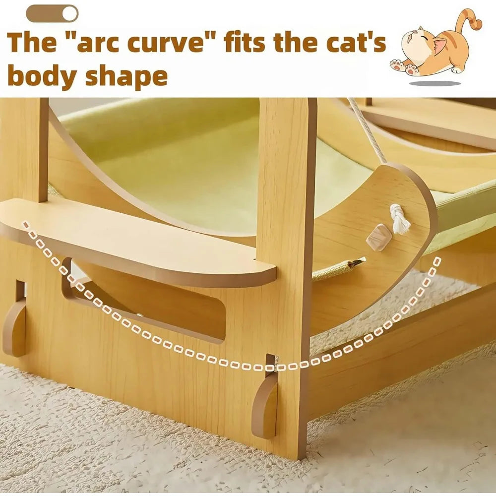 2 in 1 Wooden Cat Hammock, Comfortable and Breathable Hanging Cat Bed with Soft Mattress and Pillow，Suitable for Cats or Small D