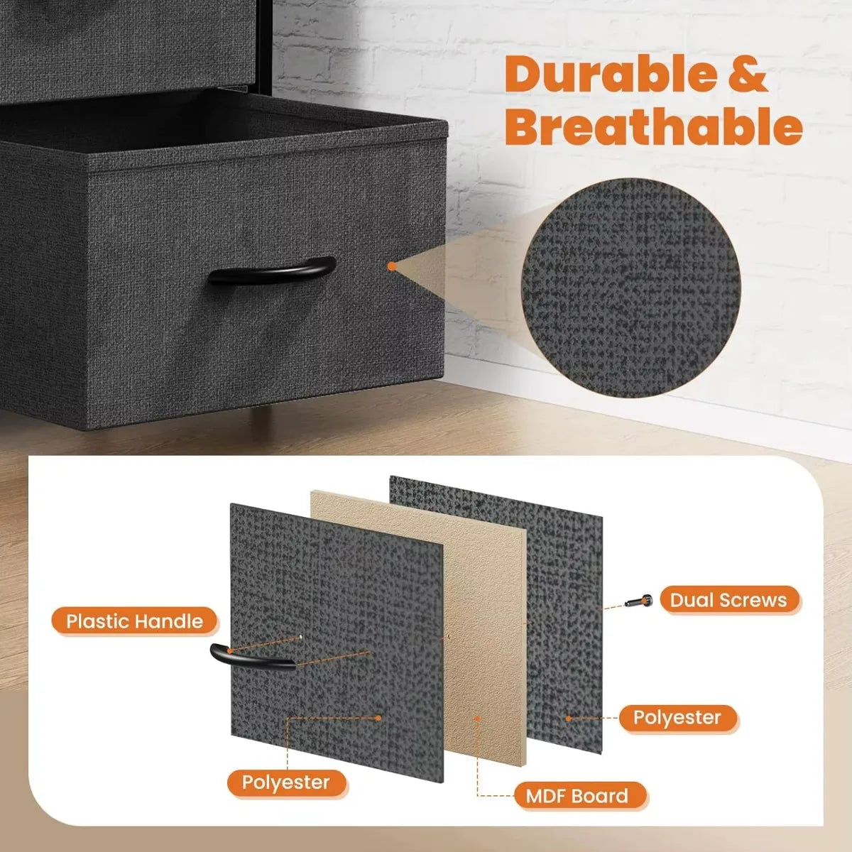 Nightstand with 2 Storage Drawers,Small Bed Side Furniture, Wooden Top Fabric Cabinet Kids Night Stand