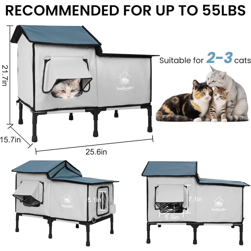 Outdoor Cat House Weatherproof, Summer Cooling Outside Cat Houses with Freezing Bottle, Foldable Cats Shelter, Large Cave Bed fo