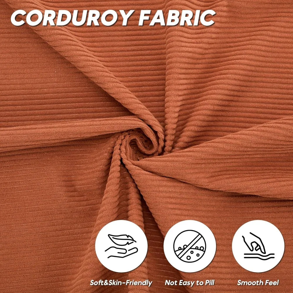 L Shaped Modular Sofa Bed with Cylindrical Pillow & Reversible Chaise, Corduroy Folding Floor Convertible Sofa Couch Bed