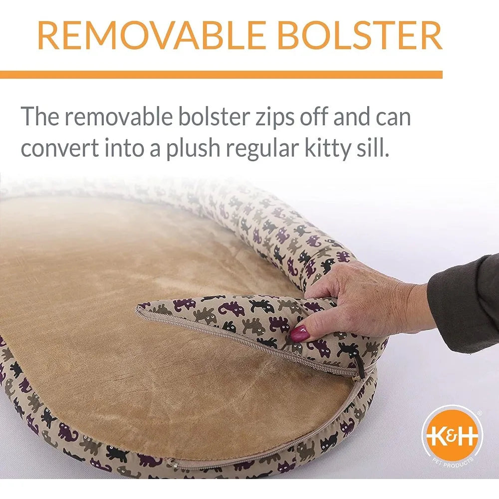 K&H Pet Products Bolster Kitty Sill Cat Window Perch Bed for Large Cats, Orthopedic Window Hammock Holds 40 lbs, Washable Cover,