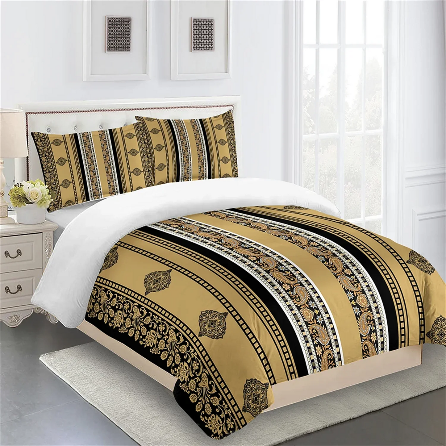 Luxury Brands Black Gold Design Comforter Soft King Queen Full Size Duvet Cover Set 3pcs Bedding Set Quilt Cover 2 Pillowcases