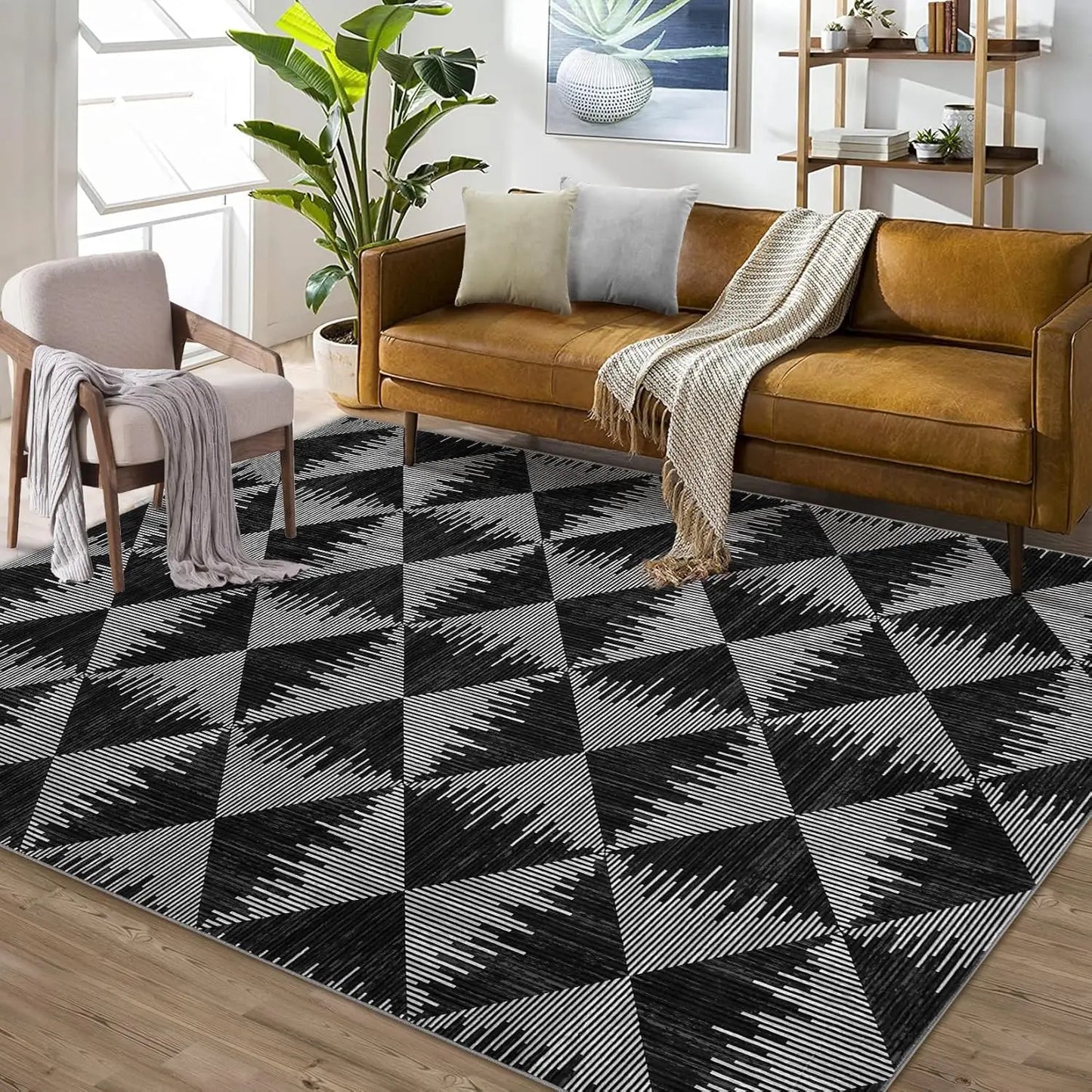 Area Rugs Modern Neutral Living Room Rug Machine Washable Rug for Bedroom Low Pile Farmhouse Carpet for Dining Room Entryway