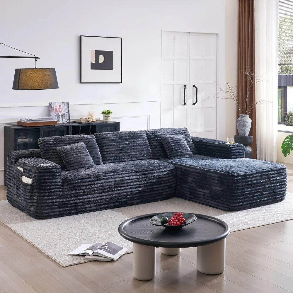 Cloud Sectional Couch with L-Shape Chaise, Modern Modular Sofa with Deep Seat, Built-in Cup Holder & Storage Pocket