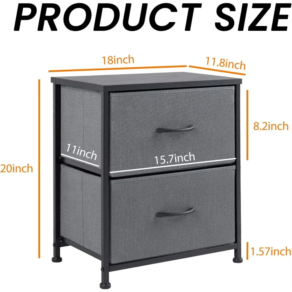 Nightstand with 2 Storage Drawers,Small Bed Side Furniture, Wooden Top Fabric Cabinet Kids Night Stand