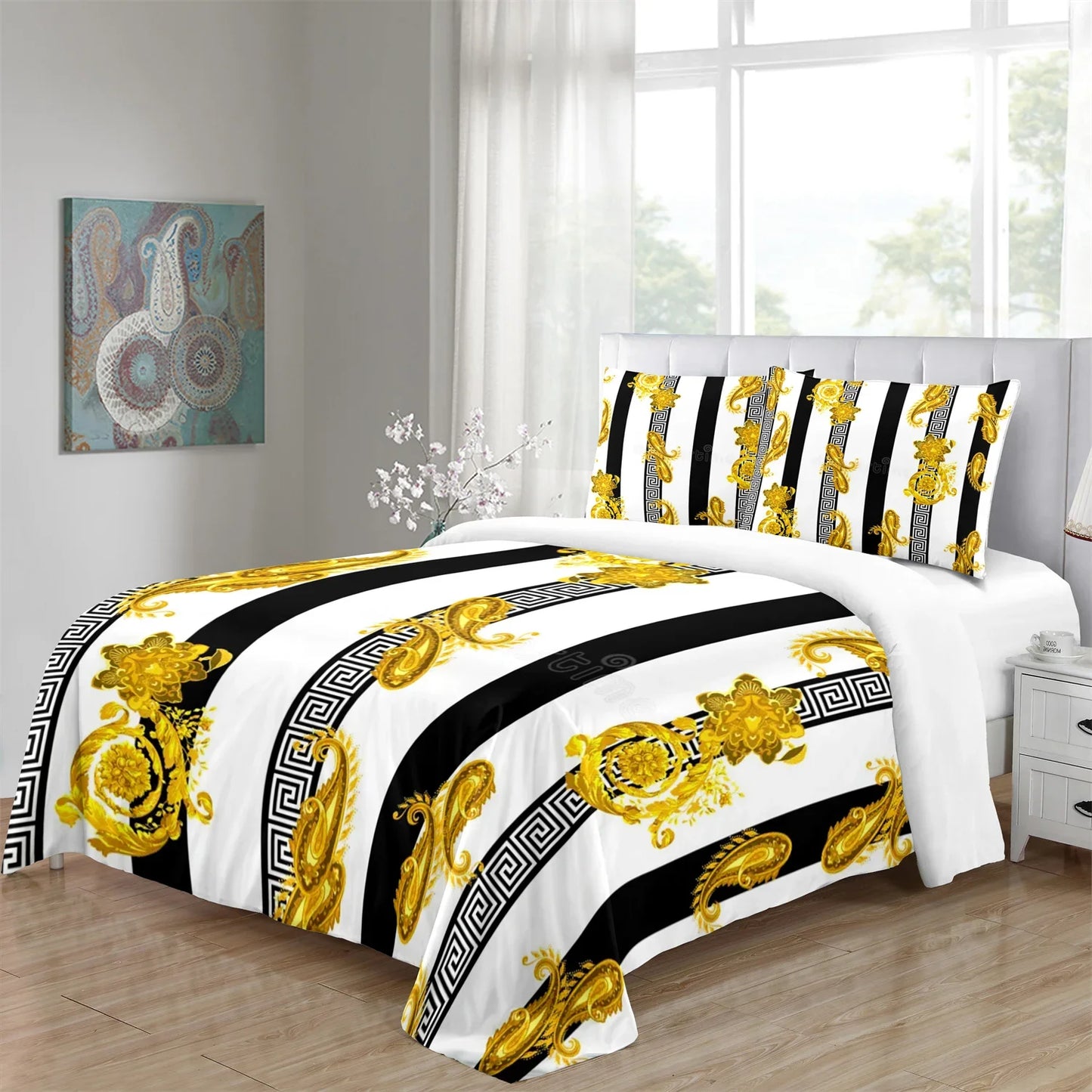 Luxury Brands Black Gold Design Comforter Soft King Queen Full Size Duvet Cover Set 3pcs Bedding Set Quilt Cover 2 Pillowcases