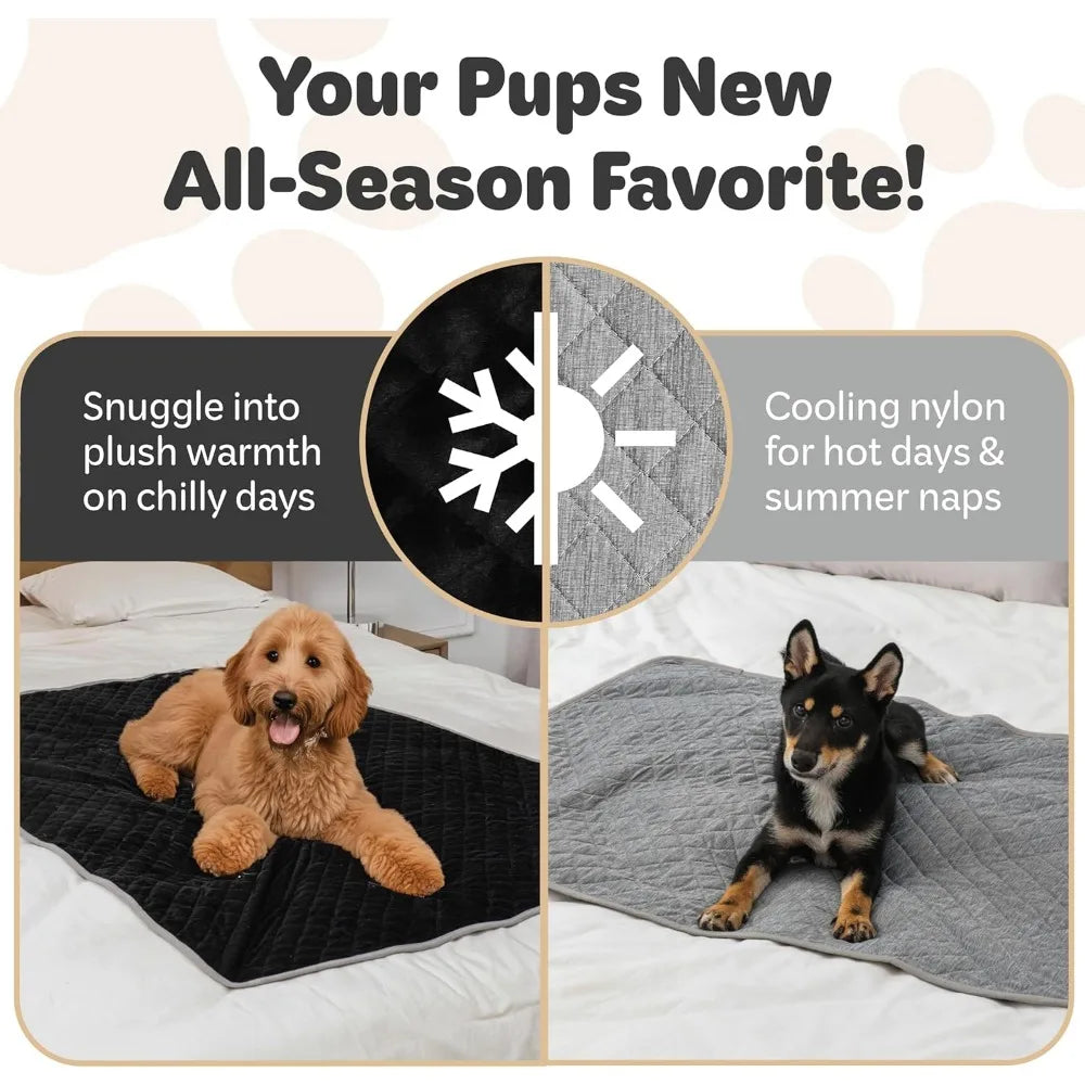 Reversible Dog Blanket 30" x 40" - Water-Resistant Pet Blanket with Plush Warm Side & Cooling Nylon Side - Machine Washable for