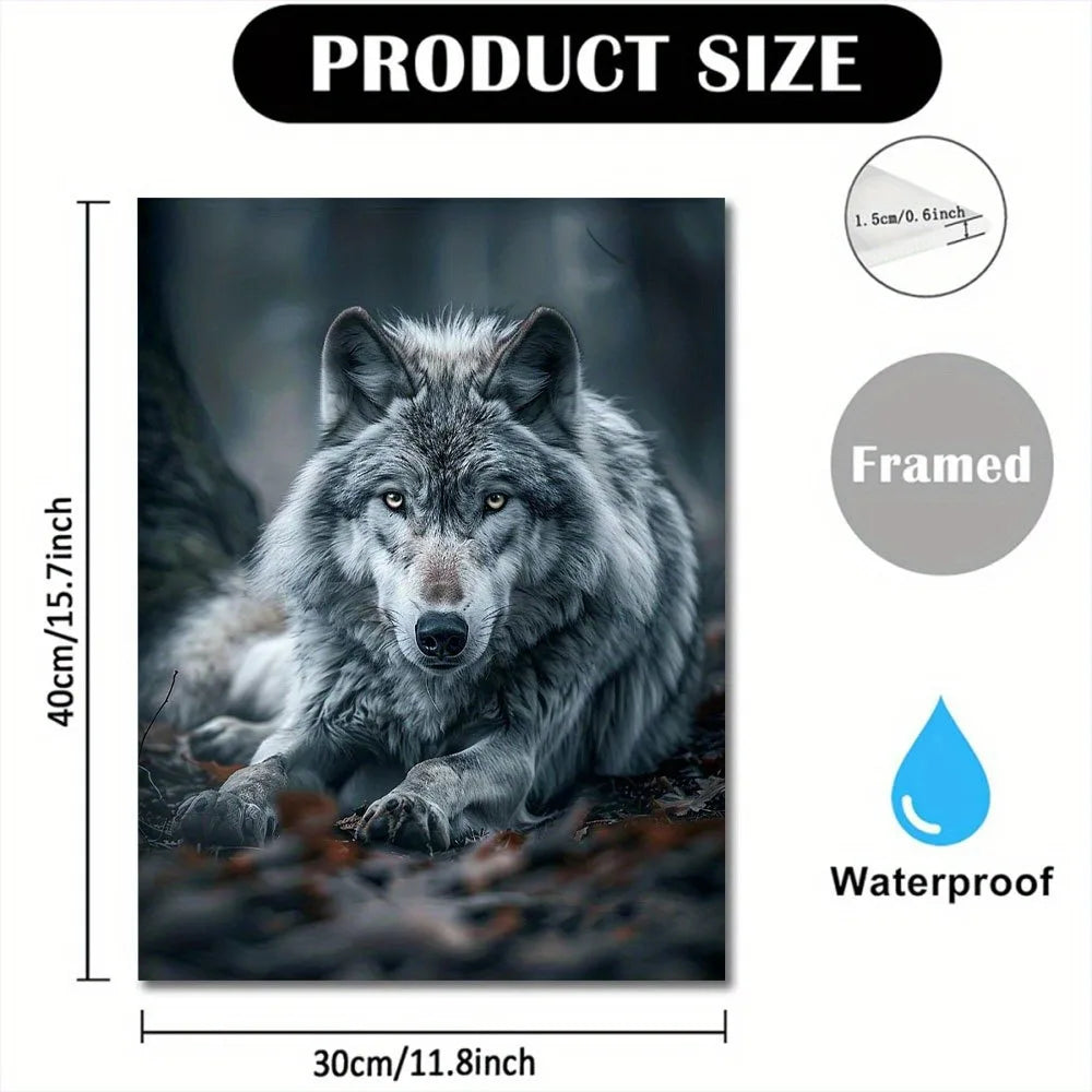 One, gorgeous gray Wolf canvas print, 11.8x15.7 inches, wood framed wall art, home and office decor