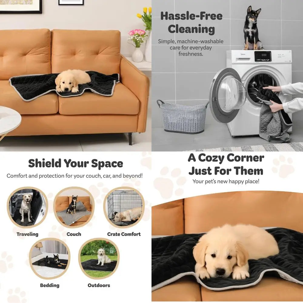 Reversible Dog Blanket 30" x 40" - Water-Resistant Pet Blanket with Plush Warm Side & Cooling Nylon Side - Machine Washable for