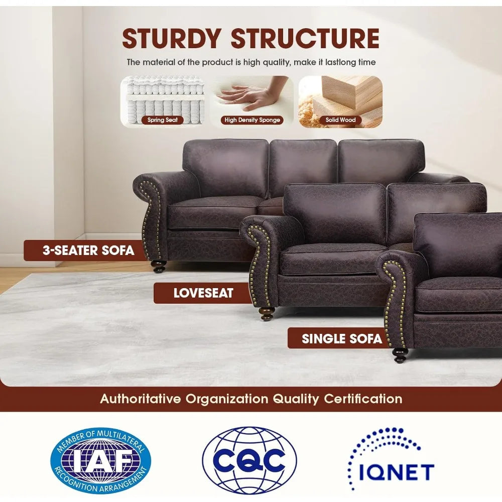 Living Room Furniture Sets,Sofa Sets and Couch Sets for Living Room,Mid-Century Vintage Sofa Couches with Rivet Design