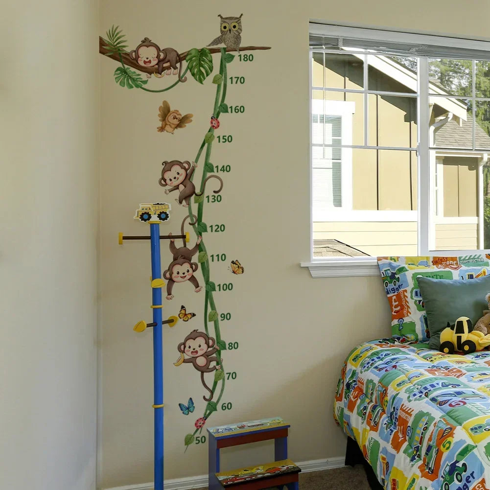 Monkey Vine Height Scale Wall Sticker Cartoon Kids Room Decoration Mural For Children Bedroom Home Decor Self-adhesive Wallpape