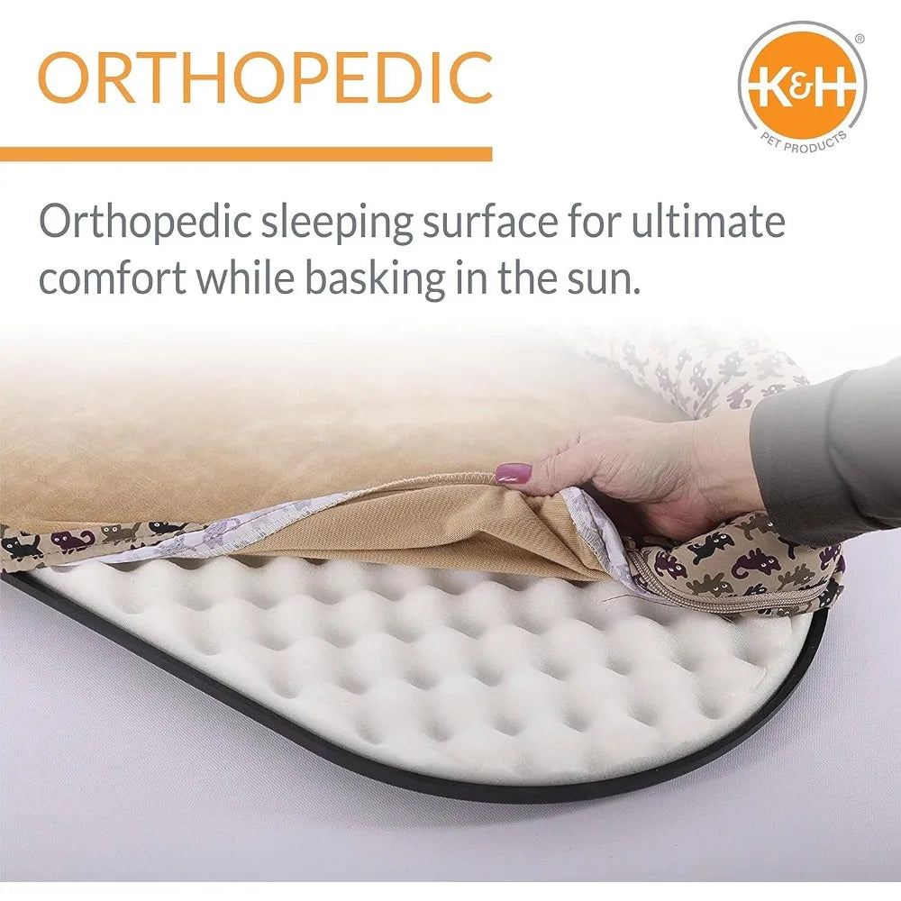 K&H Pet Products Bolster Kitty Sill Cat Window Perch Bed for Large Cats, Orthopedic Window Hammock Holds 40 lbs, Washable Cover,