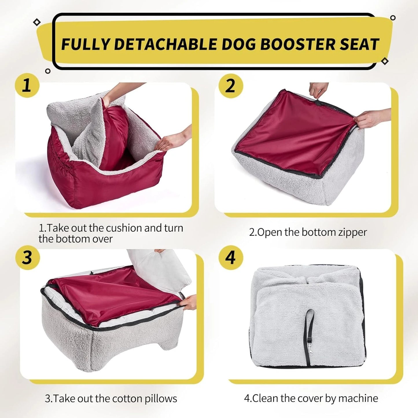 Dog Car Seat for Small Dogs, Fully Detachable and Washable Cat Carseats Under 25 lbs,Soft Pet Booster Seats with Storage Pockets