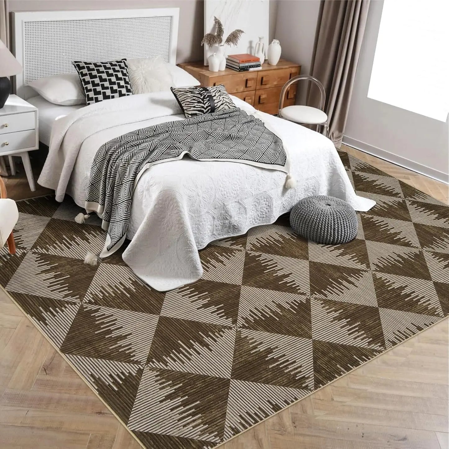 Area Rugs Modern Neutral Living Room Rug Machine Washable Rug for Bedroom Low Pile Farmhouse Carpet for Dining Room Entryway
