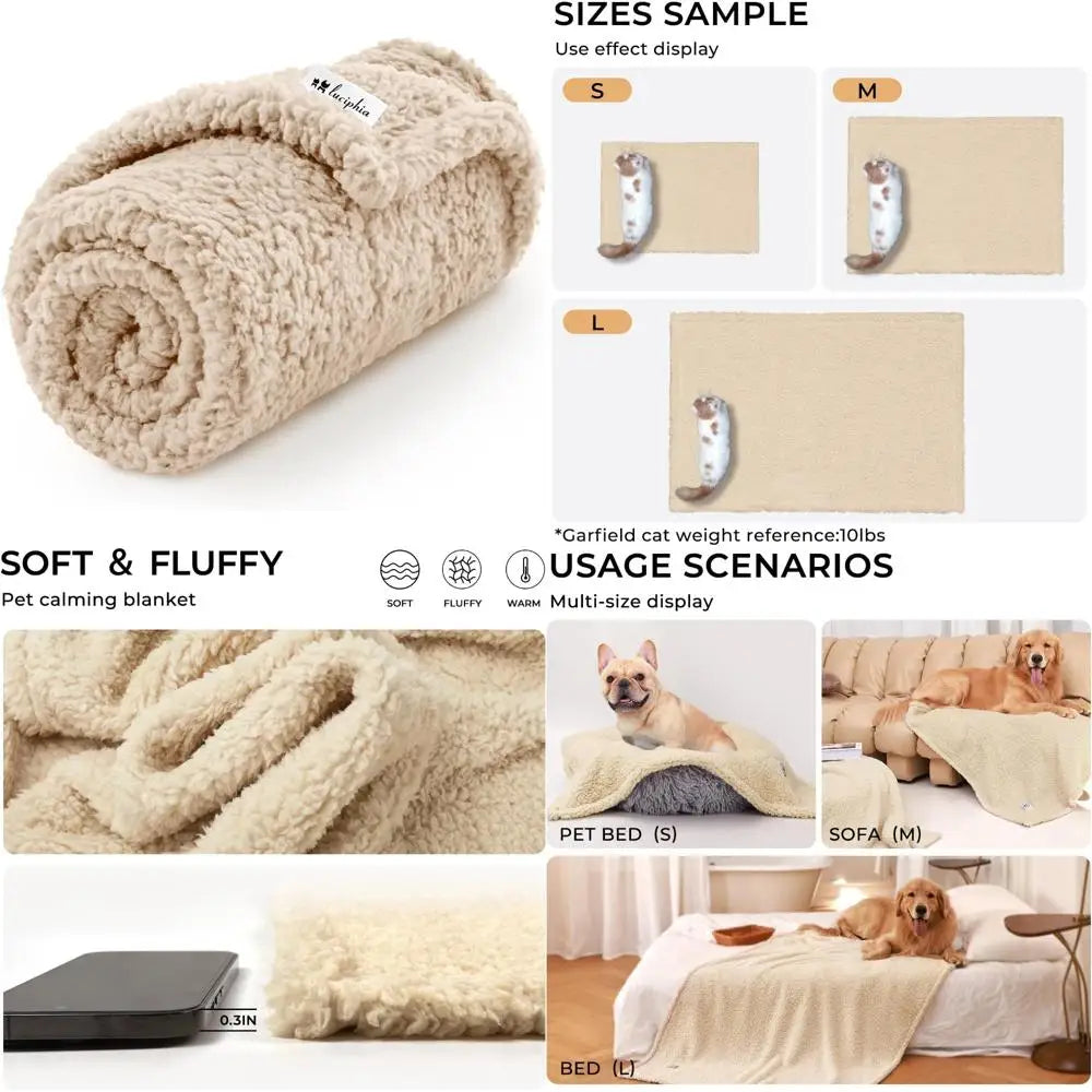 Premium Fleece Dog Puppy Blanket Soft Pet Sherpa Calming Cat Blanket Throw for Small Medium Dog Cat(Beige,30x20 inches)