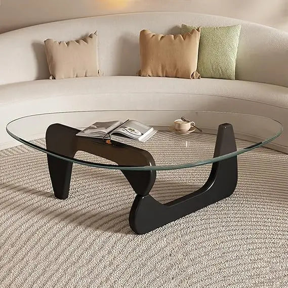 Small Coffee Table Modern Glass Coffee Table, Mid Century Coffee Table for Living Room, Rustic Oval Co