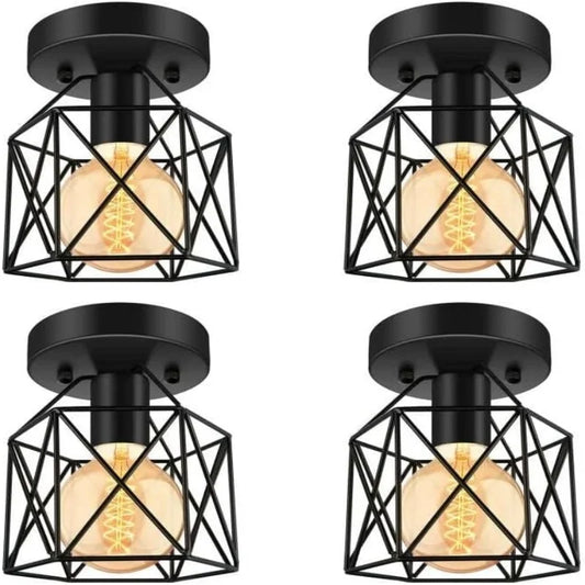 E26 Industrial Metal Cage Lights Fixtures Ceiling Mount, for Hallway Farmhouse Kitchen Bedroom Lighting (4 Packs)