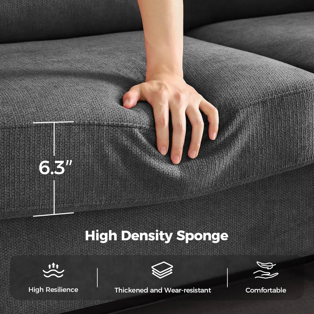 Extra Deep Seating 91 Oversized Mid-Century 3-Seat Sofa Couch in Dark Gray for Living Spaces and Lounges