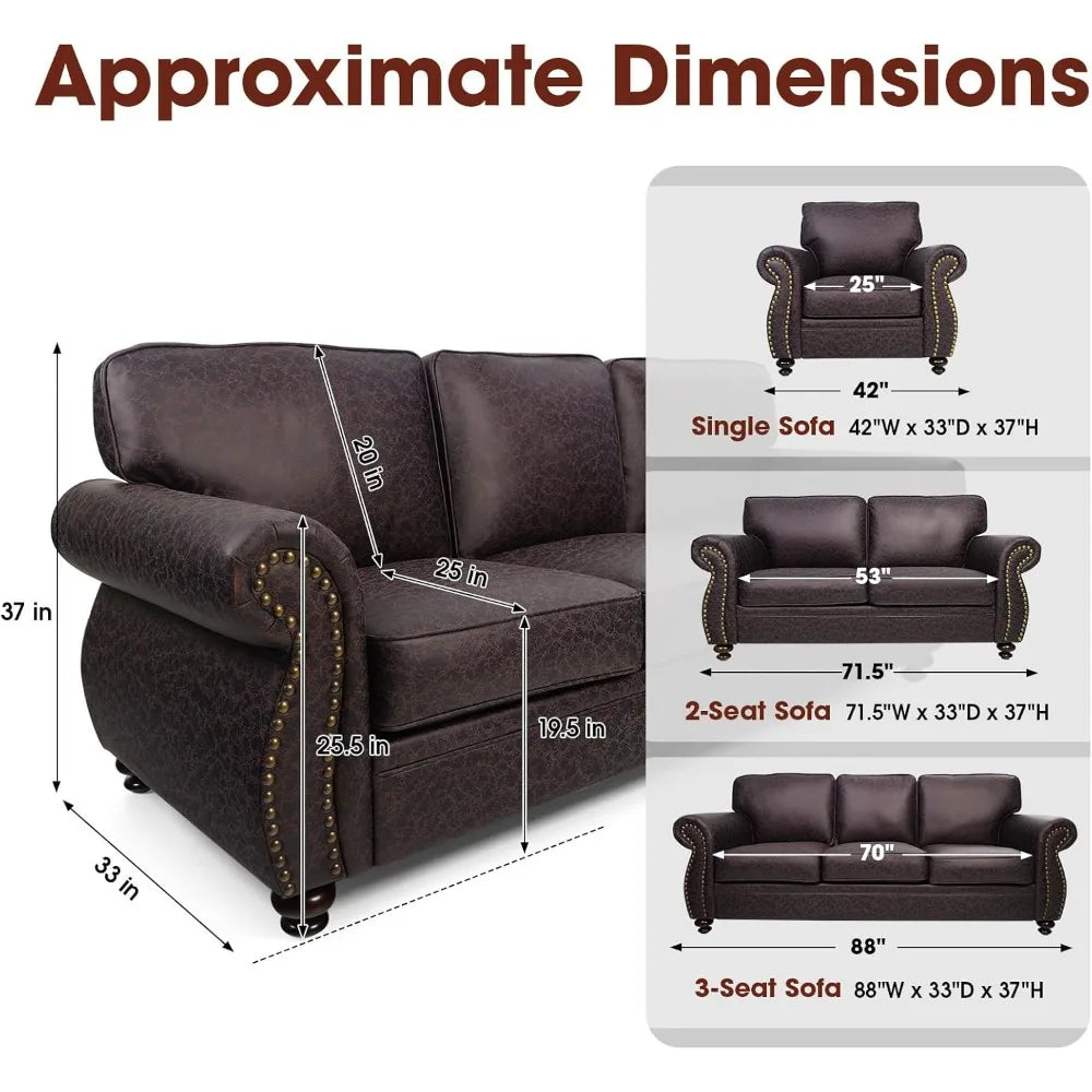 Living Room Furniture Sets,Sofa Sets and Couch Sets for Living Room,Mid-Century Vintage Sofa Couches with Rivet Design