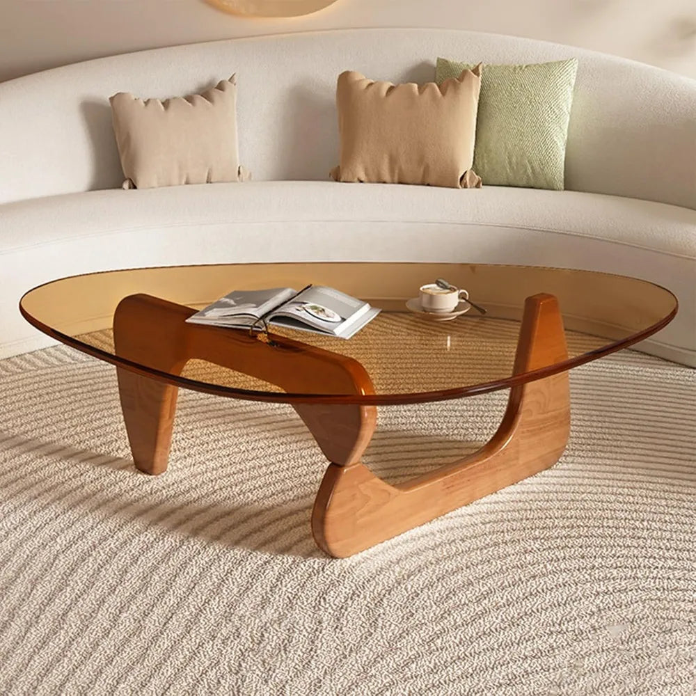Small Coffee Table Modern Glass Coffee Table, Mid Century Coffee Table for Living Room, Rustic Oval Co