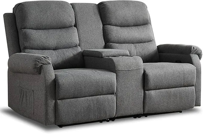 65.7" Manual Loveseat Recliner Sofa with Storage Console, Cup Holders and Side Pockets, Dual Reclining Sofa for Living Roo