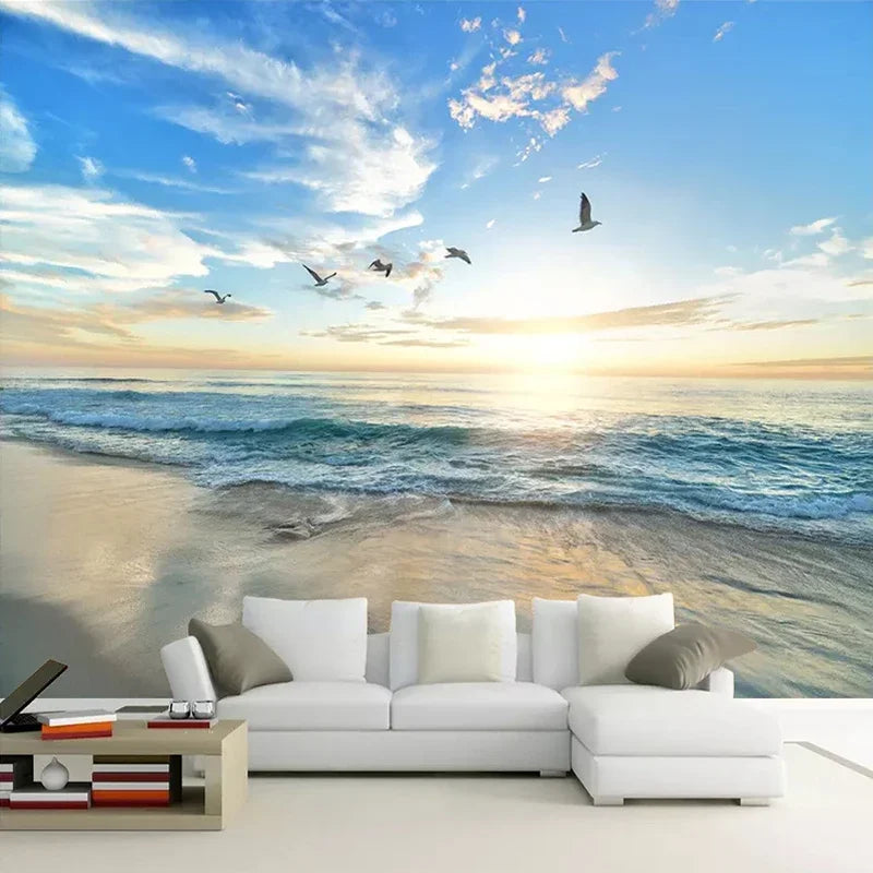 Custom 3D Photo Wallpaper Mural Beach Seagull Seascape Nature Landscape Wall Painting Living Room Bedroom Wall Decoration Paper