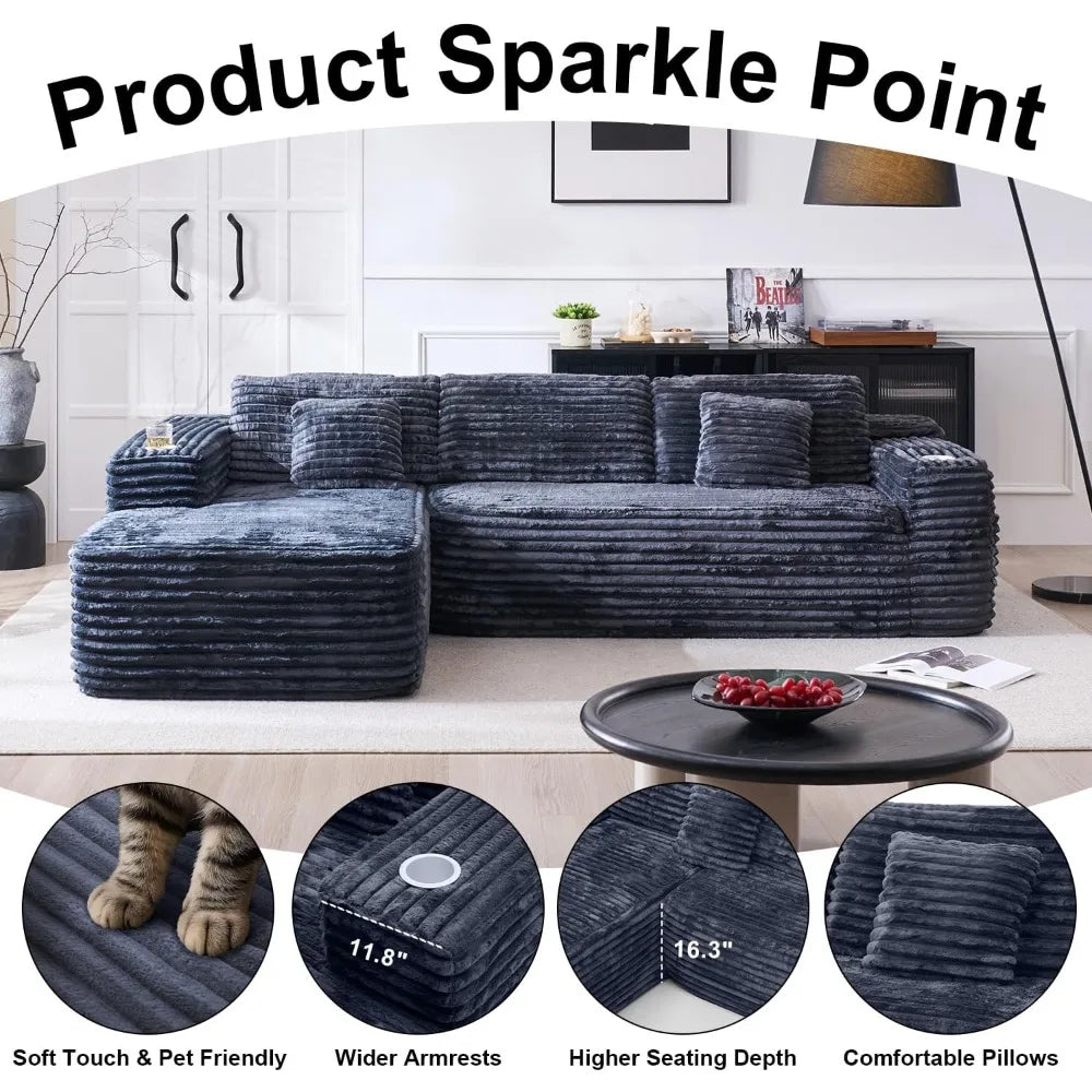 Cloud Sectional Couch with L-Shape Chaise, Modern Modular Sofa with Deep Seat, Built-in Cup Holder & Storage Pocket