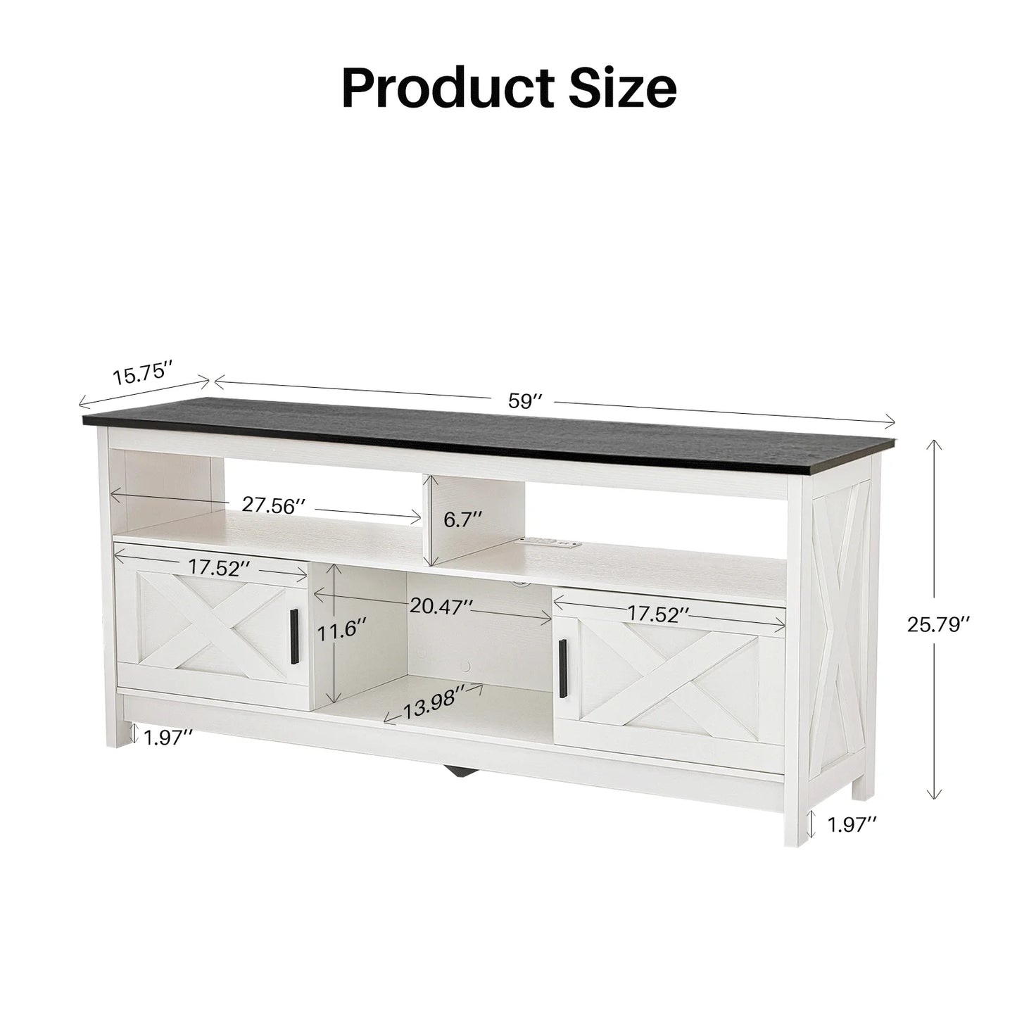 REDLIFE TV Stand for TVs Up to 65 inches Entertainment Center w/ Power Outlet Storage Cabinet Three Open Shelves for Living Room