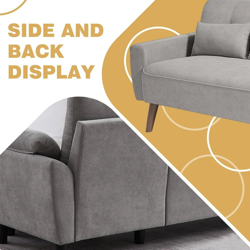 79" Convertible Sectional Sofa Set, Modern Linen Small L Shaped Couch with Reversible Chaise and Loveseat Sofa, 3-Seat Sofa