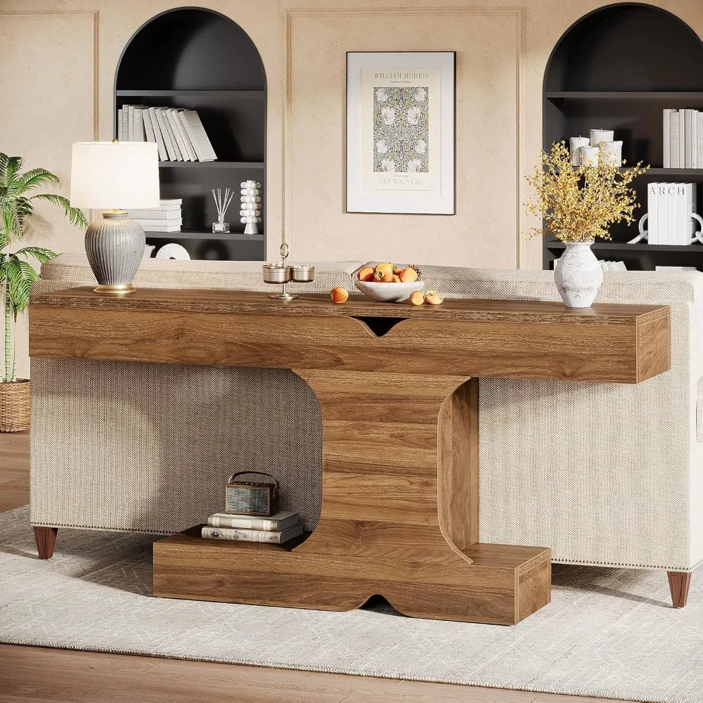 Wood Console Table, Modern 63-Inch Entryway Table, Long Sofa Table for Living Room, Hallway, Entrance (Walnut)