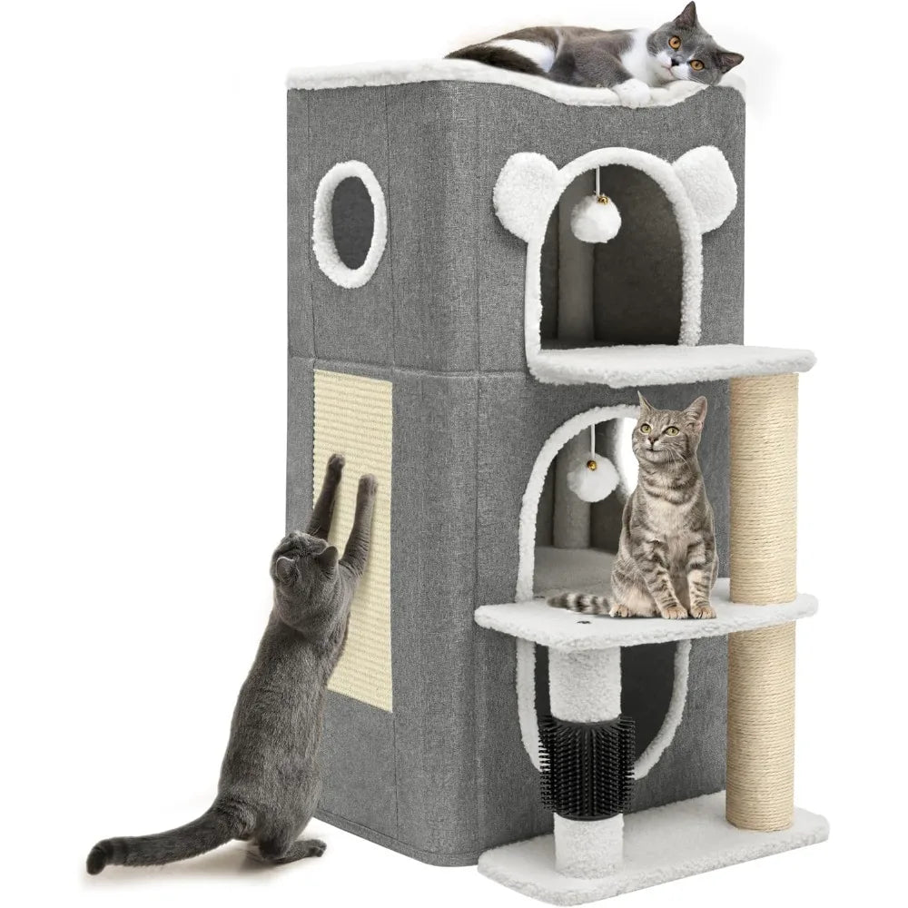 YITAHOME 3-Tier Cat House, Cat Beds for Indoor Cats, Modern Cat Condo with Highway Cave, Scratch & Itching Post, Climbing Stand,