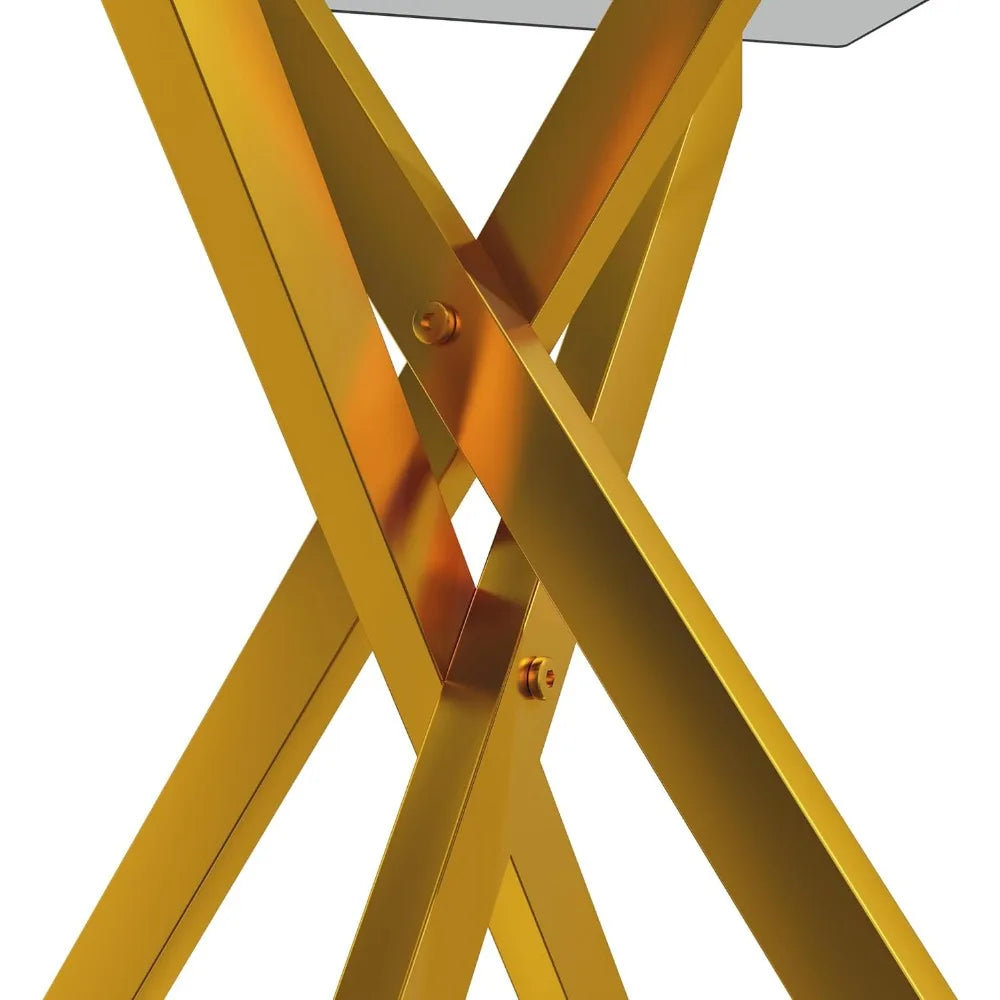 Living Room Set - Glass Coffee Table and 2 End Tables with Modern Design Set of 3 (Large Coffee Table + End Table x2, Gold)